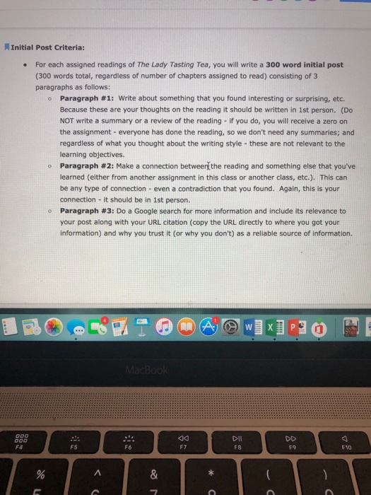 Initial Post Criteria: For each assigned readings of | Chegg.com