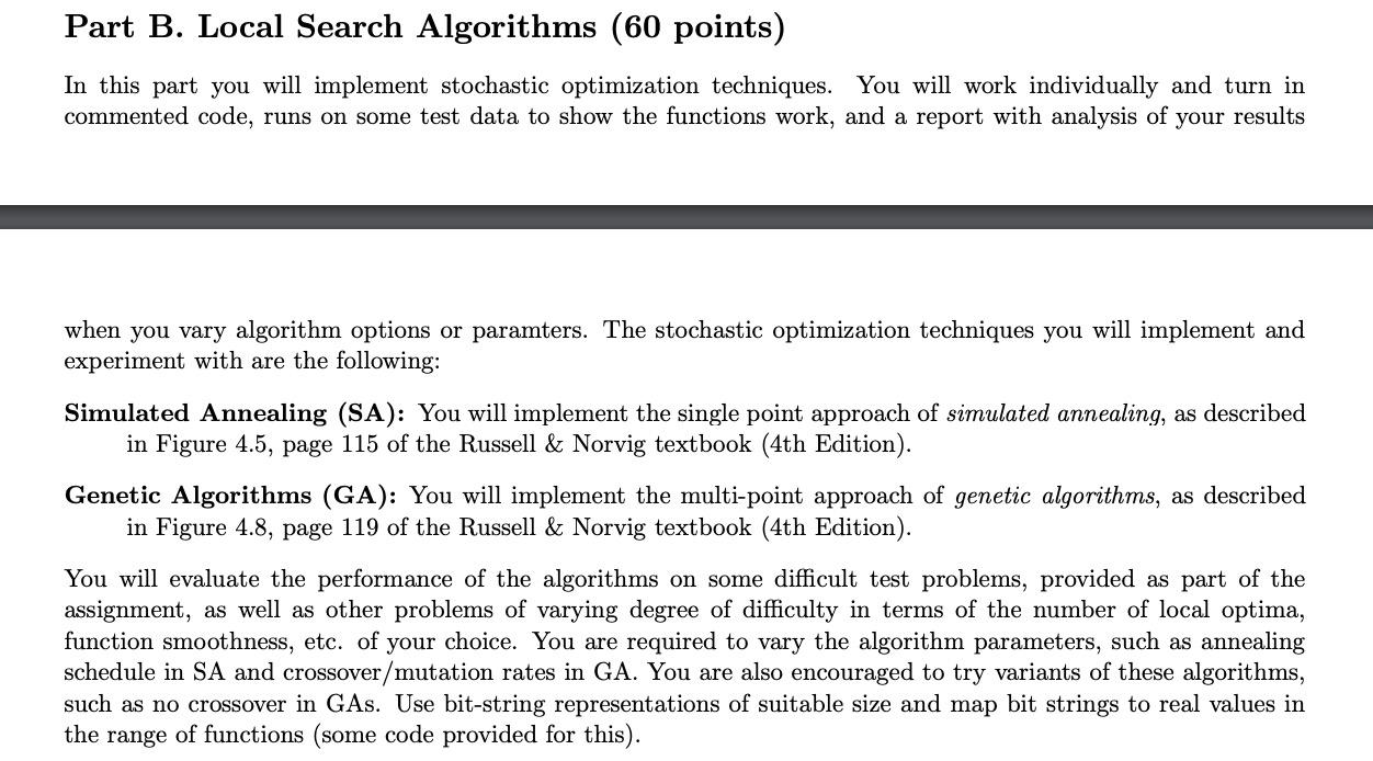 Part B. Local Search Algorithms (60 points) In this | Chegg.com