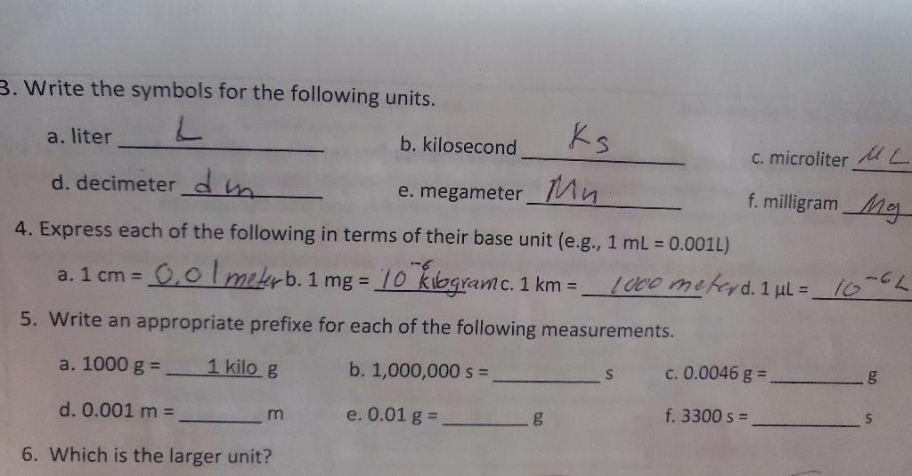 Solved A. Liter L C. Microliter Ul 3. Write The Symbols For 