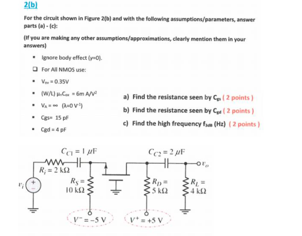 Solved 2(b) For the circuit shown in Figure 2(b) and with | Chegg.com image.