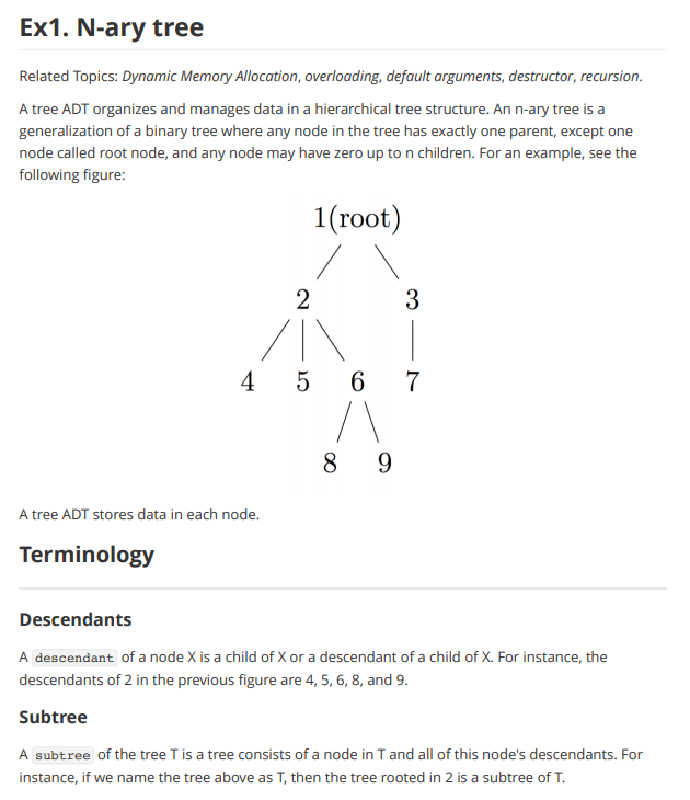 Ex1. N-ary tree Related Topics: Dynamic Memory | Chegg.com