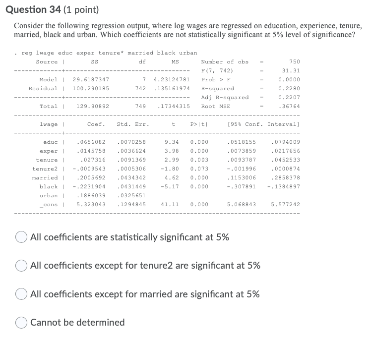 Solved Question 34 (1 point) Consider the following | Chegg.com