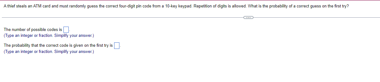 Solved The number of possible codes is (Type an integer or | Chegg.com