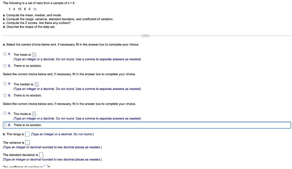 Solved The following is a set of data from a sample of n=5. | Chegg.com