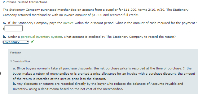 Purchase-related transactions The Stationery Company | Chegg.com