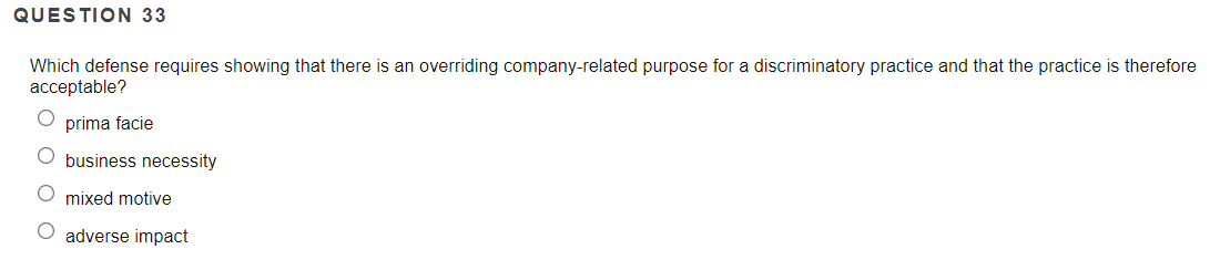 Solved QUESTION 33 Which defense requires showing that there | Chegg.com