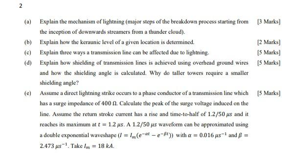 Solved N (a) Explain the mechanism of lightning (major steps 
