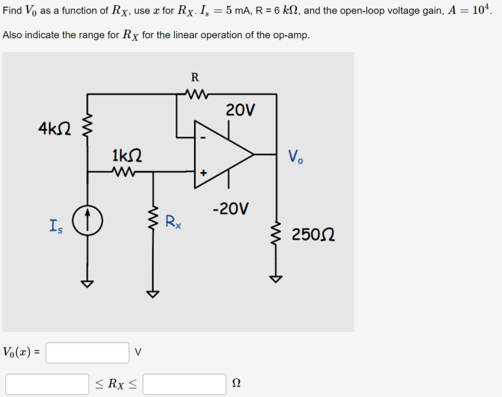Solved Find V0 as a function of RX, use x for RX. Is=5 mA, R | Chegg.com