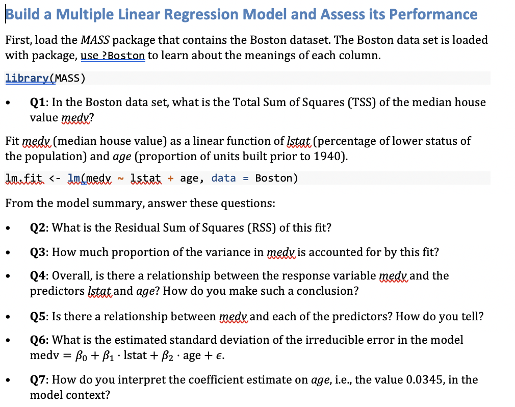 Build a Multiple Linear Regression Model and Assess | Chegg.com