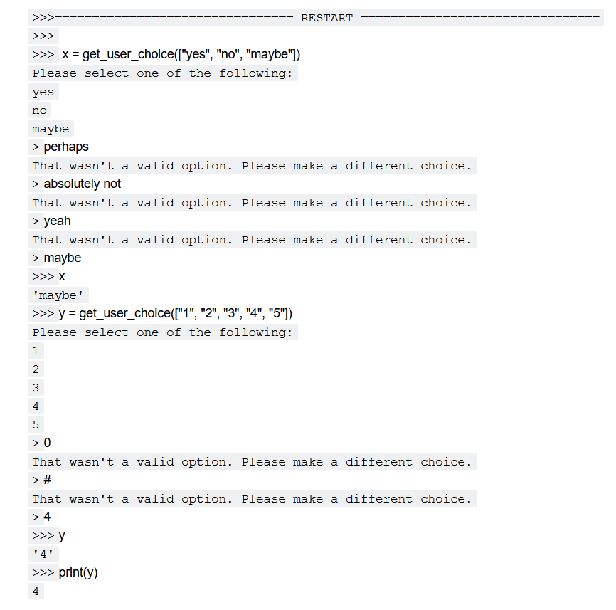 Solved Write a function called get_user_choice() that takes | Chegg.com