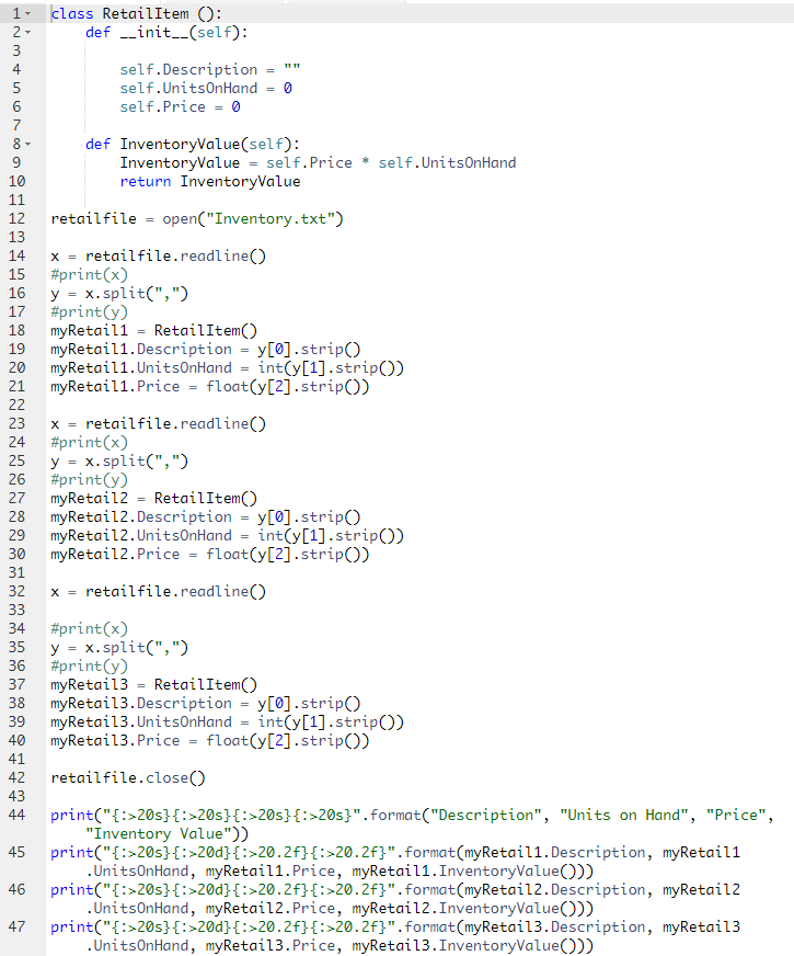 Solved Python - Retail Items List - Part 2 This is two | Chegg.com
