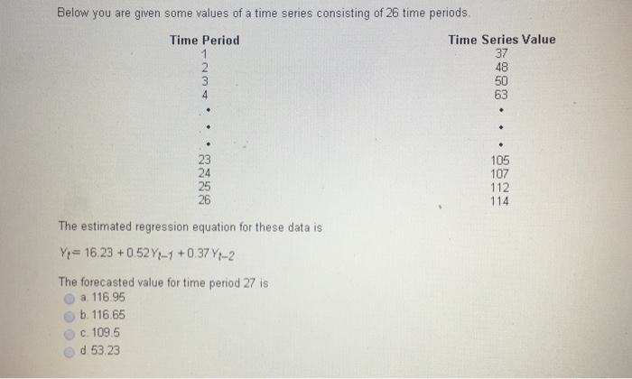 Solved Below you are given some values of a time series | Chegg.com