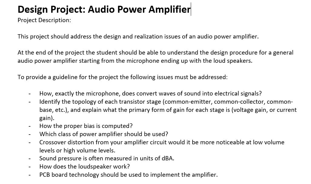 Solved Design Project: Audio Power Amplifier Project | Chegg.com