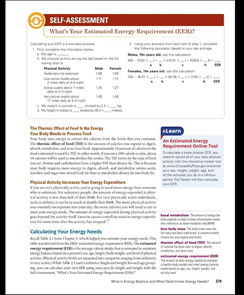 The Eer Calculations Depend On The Individual S Age Chegg Com