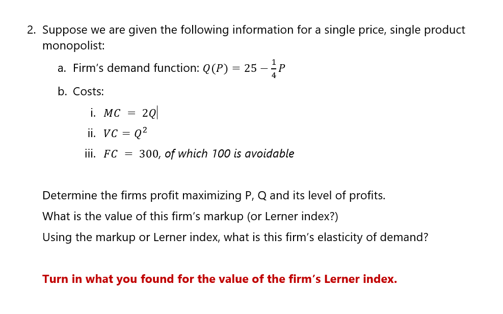Solved 2. Suppose we are given the following information for | Chegg.com