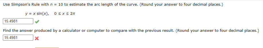 Solved Use Simpson's Rule with n=10 to estimate the arc | Chegg.com