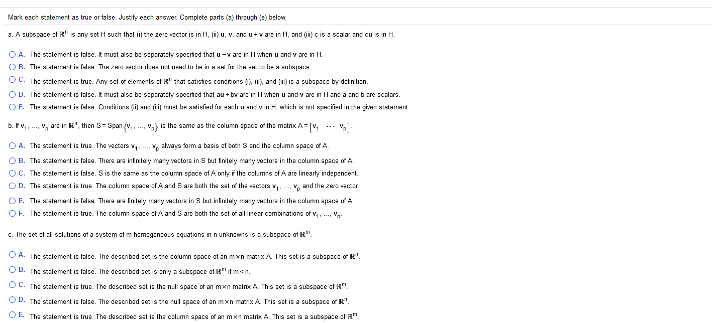 Solved Mark Each Statement As True Or False Justify Each Chegg Com