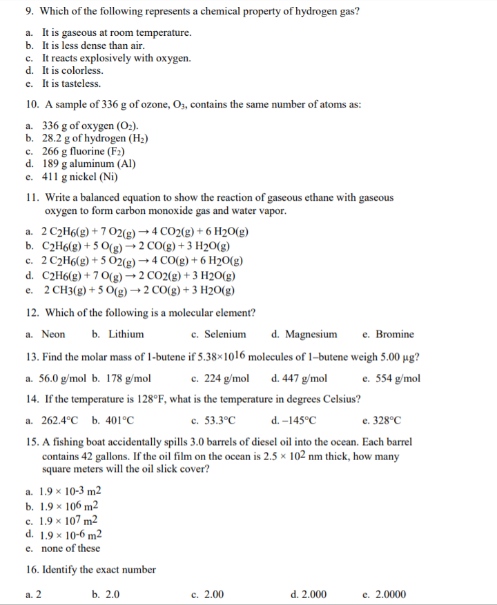 Solved 9. Which of the following represents a chemical | Chegg.com