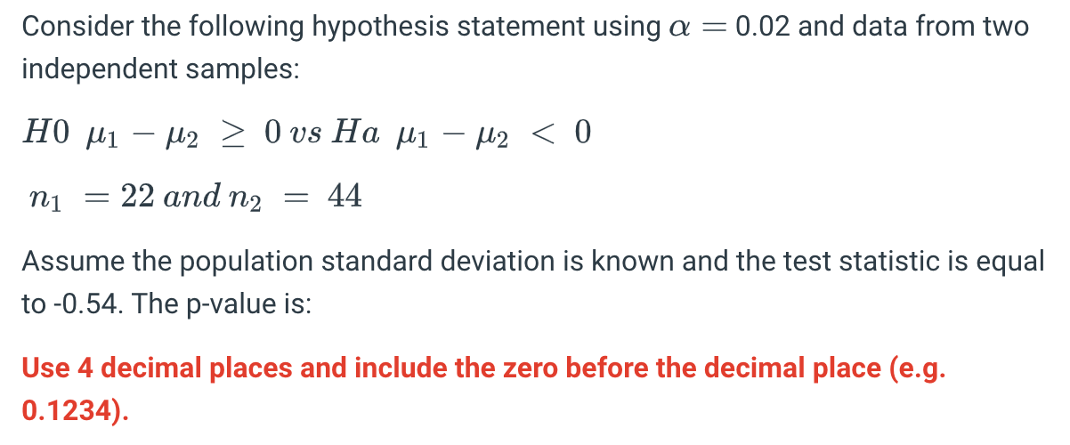 Solved Consider the following hypothesis statement using | Chegg.com