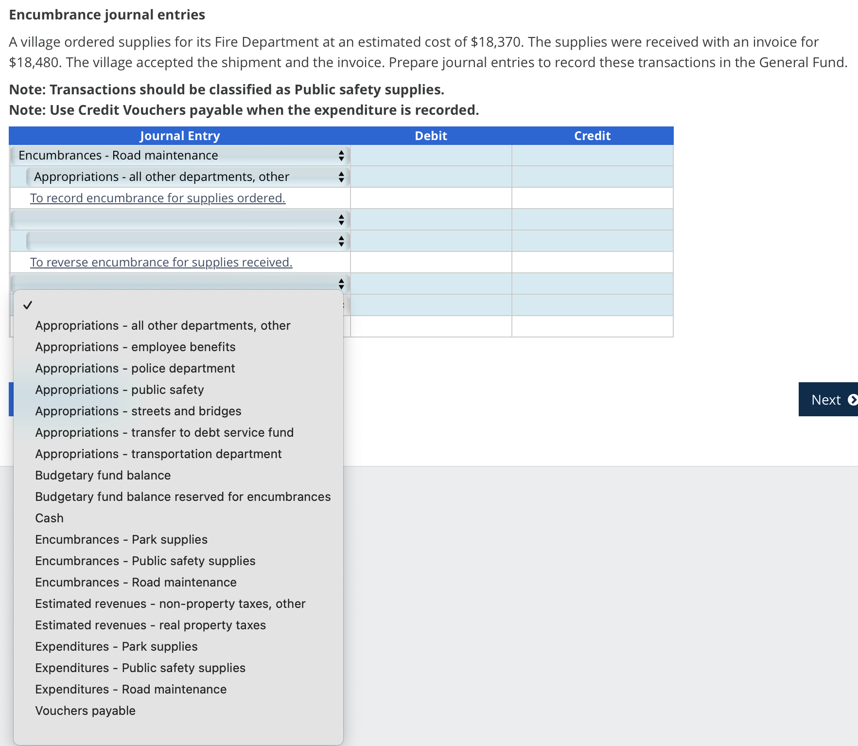 Solved Encumbrance journal entriesA village ordered supplies 