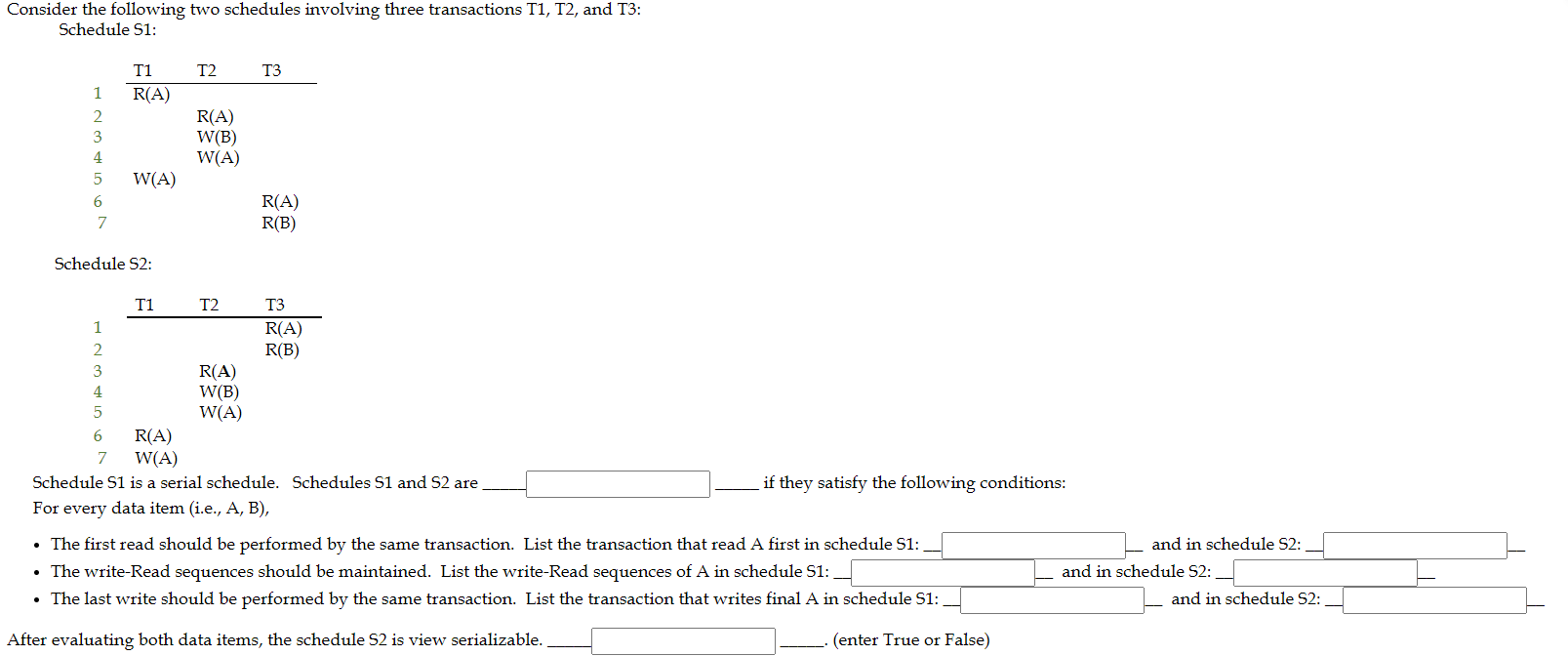 Solved Consider The Following Two Transactions: T1 = R(B), | Chegg.com