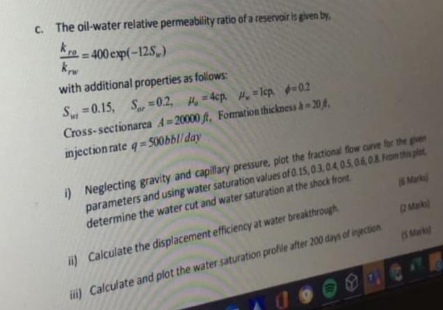 Solved C. The oil-water relative permeability ratio of a | Chegg.com