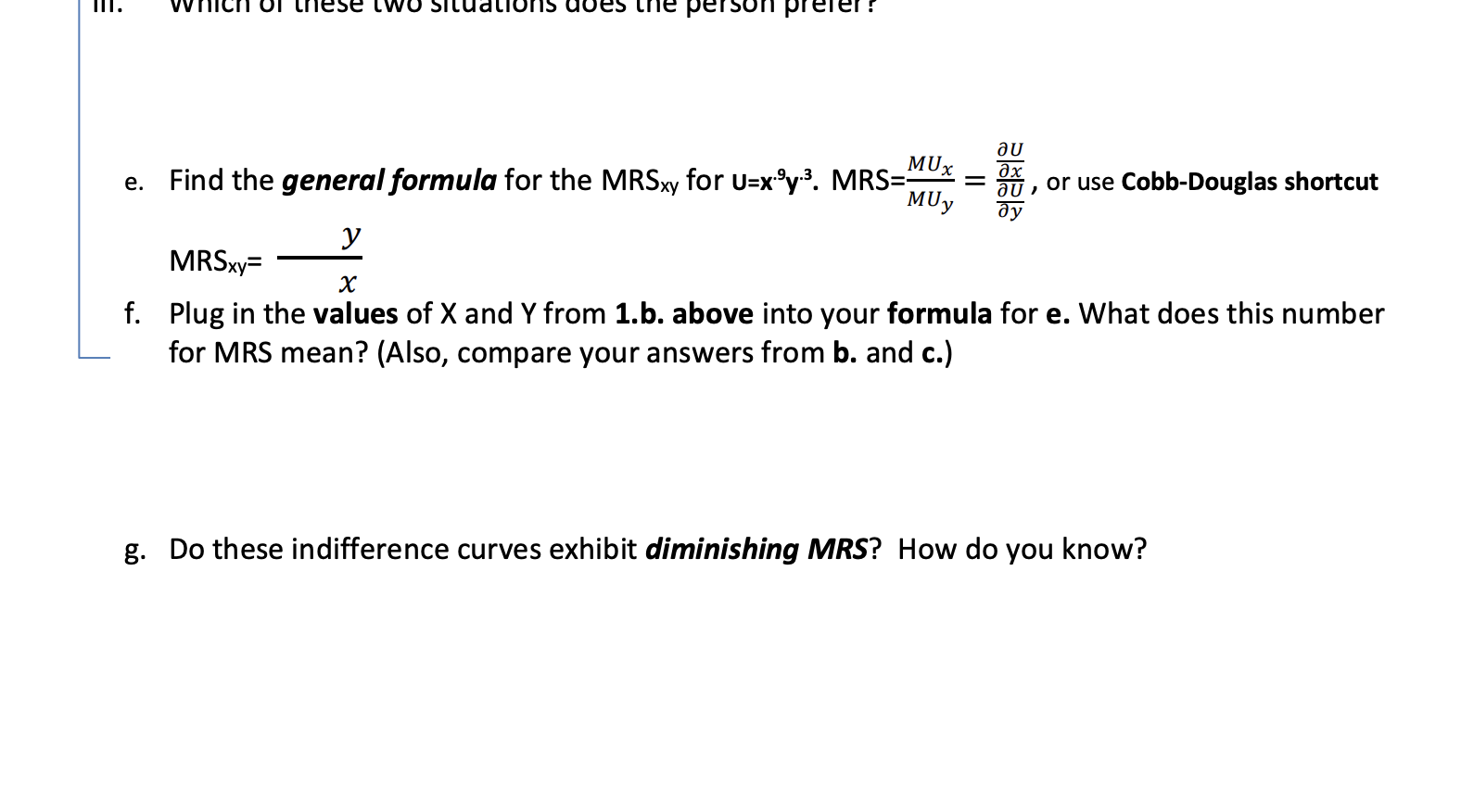 Solved e. Find the general formula for the MRSxy for | Chegg.com