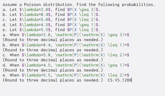 Solved Assume A Poisson Distribution. Find The Following | Chegg.com