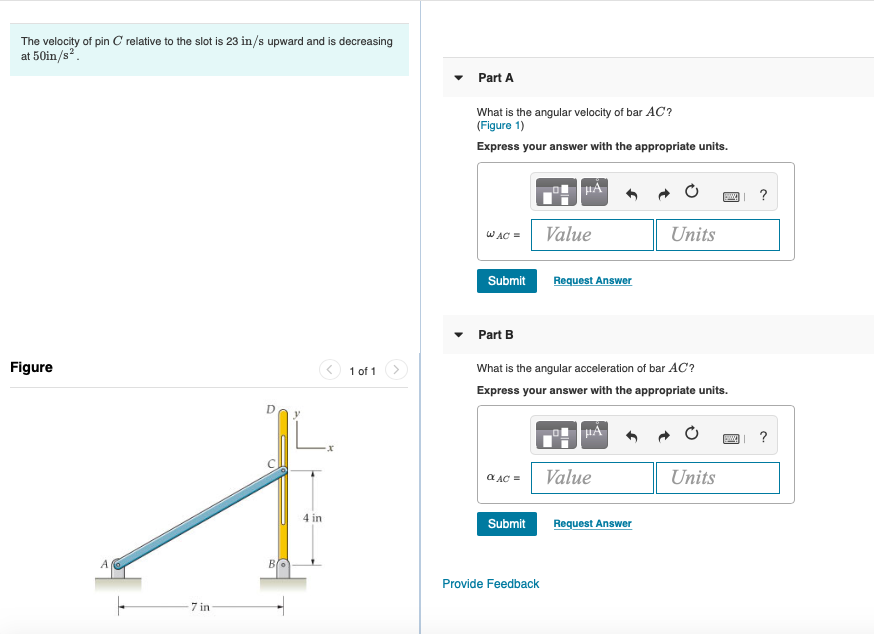 Solved The velocity of pin C relative to the slot is 23 in/s