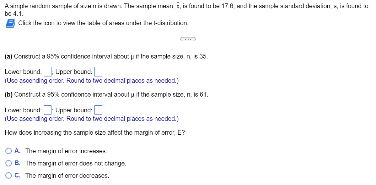 Solved A simple random sample of size n is drawn. The sample | Chegg.com