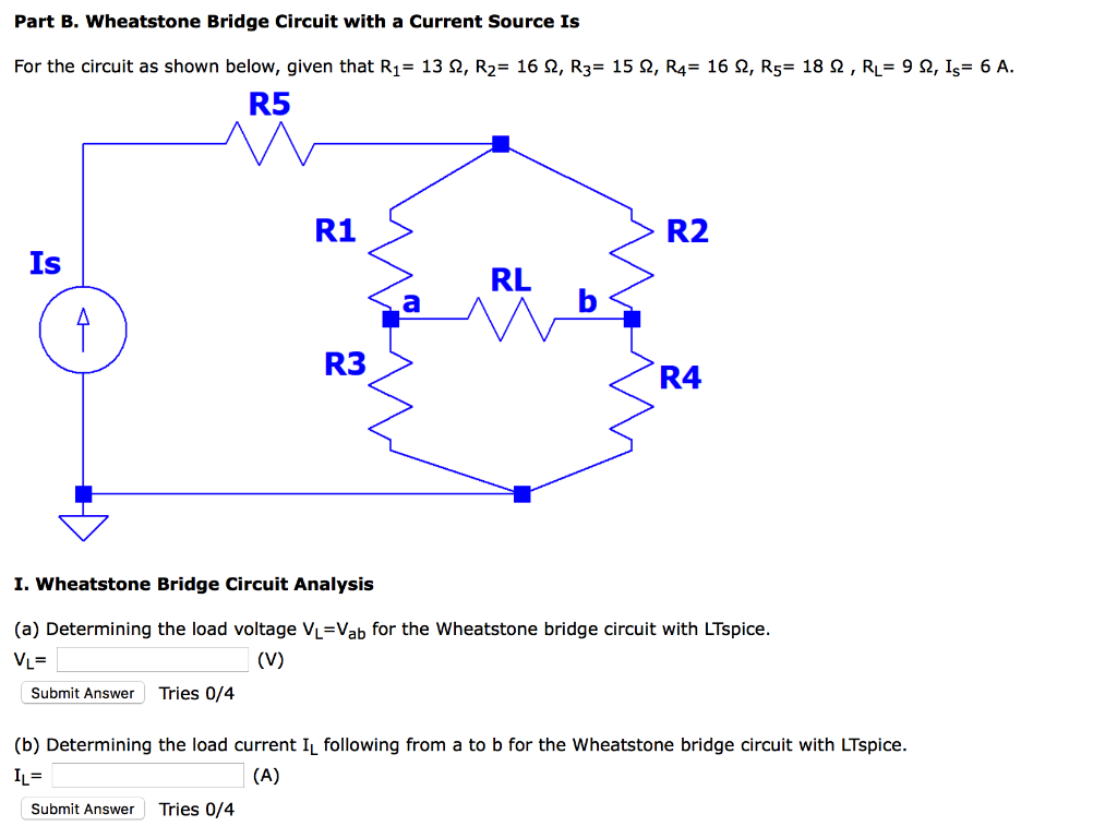 Solved Part B. Wheatstone Bridge Circuit With A Current | Chegg.com