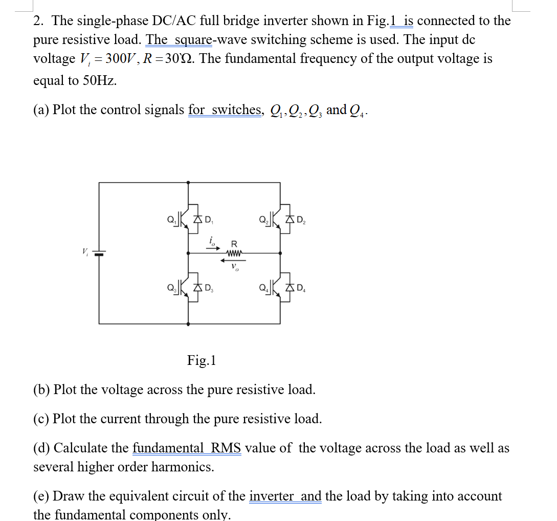Solved 2. The single-phase DC/AC full bridge inverter shown | Chegg.com