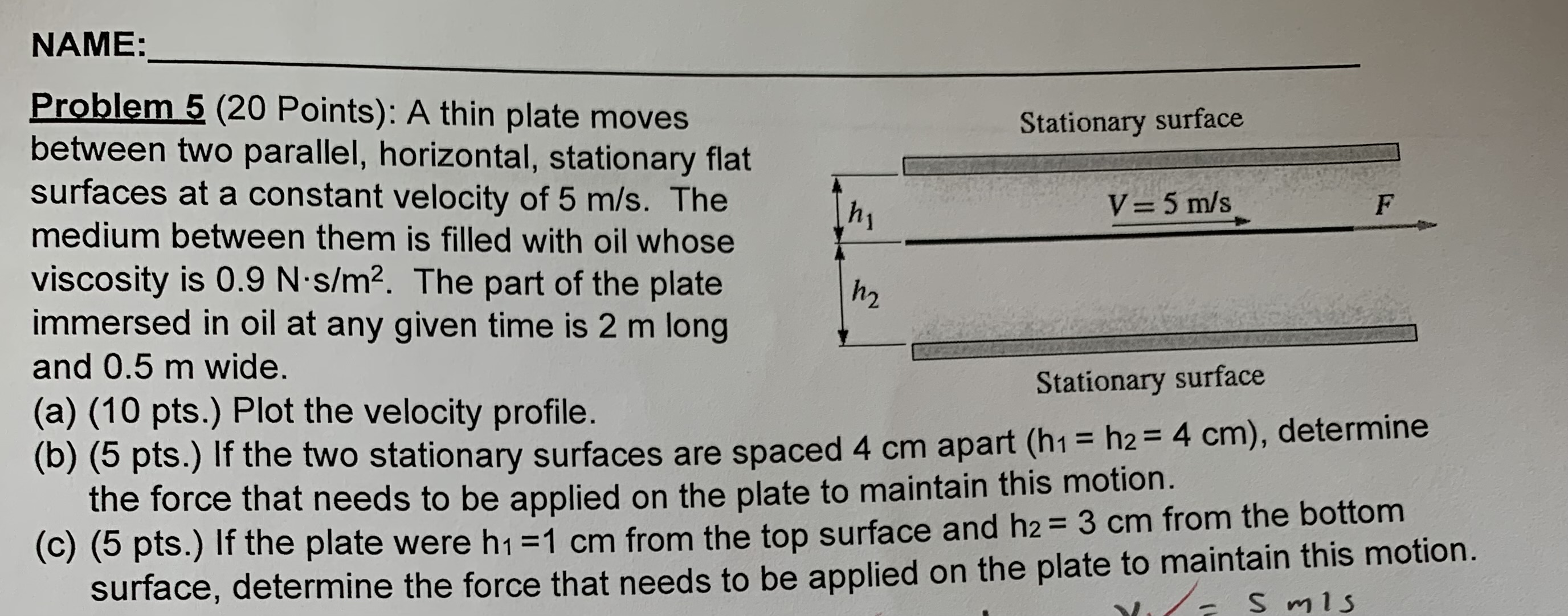 Solved Problem 5 (20 Points): A Thin Plate Moves Between Two | Chegg.com