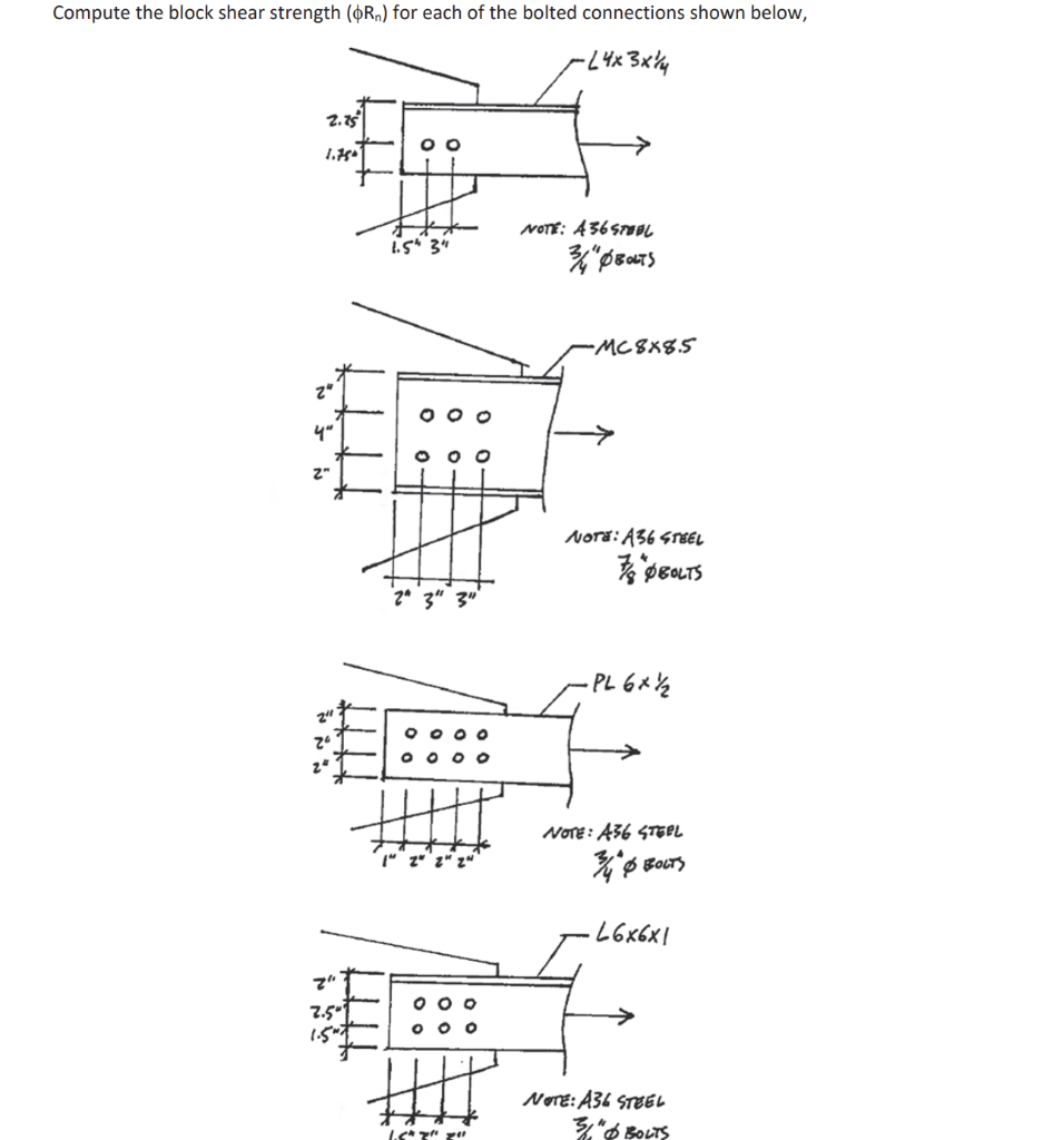 Solved Compute the block shear strength (OR) for each of the | Chegg.com