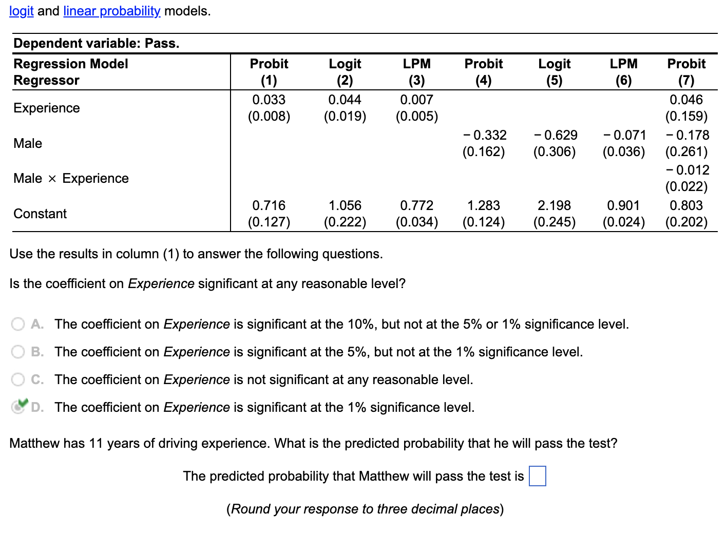 Solved logit and linear probability models. Use the results | Chegg.com