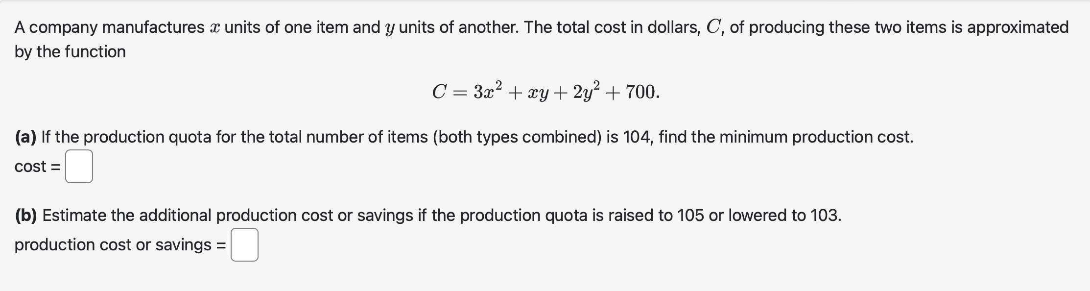 Solved A Company Manufactures X Units Of One Item And Y | Chegg.com