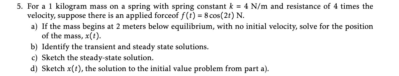 Solved 5. For a 1 kilogram mass on a spring with spring | Chegg.com