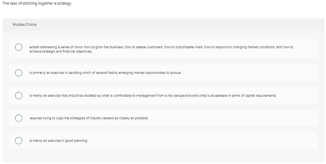 Solved The task of stitching together a strategy Multiple