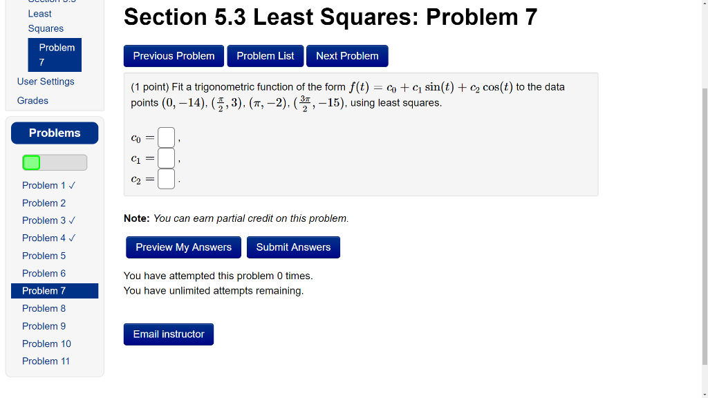 Solved Section 5.3 Least Squares Problem 6 Section 5.3 Least | Chegg.com