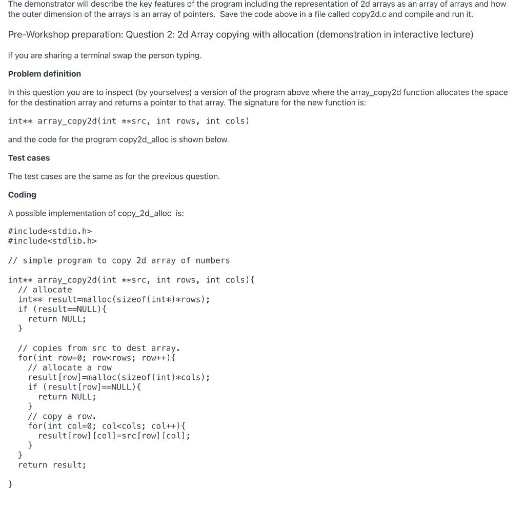 Solved Pre-Workshop preparation: Question 1: Copying a 2d | Chegg.com