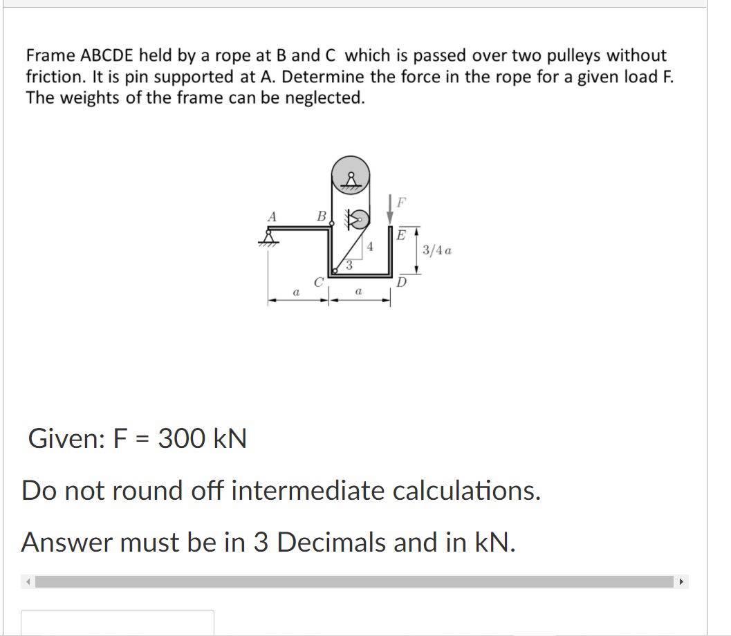 Solved Frame ABCDE Held By A Rope At B And C Which Is Passed | Chegg.com