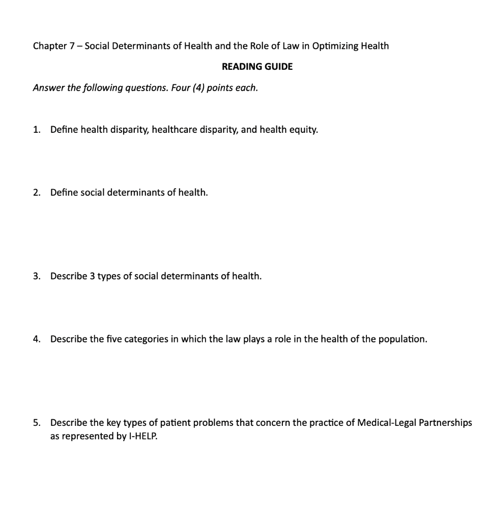 Solved Chapter 7 - Social Determinants Of Health And The | Chegg.com