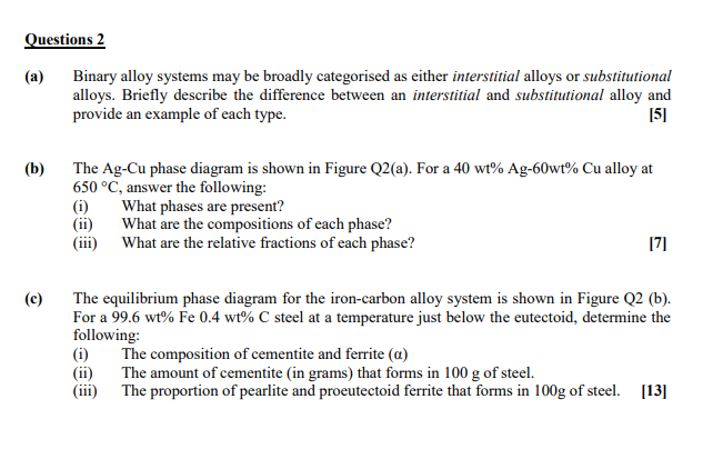 Solved Questions 2 (a) Binary alloy systems may be broadly | Chegg.com