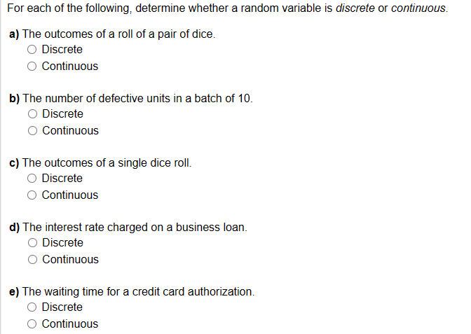 Solved For each of the following, determine whether a random | Chegg.com