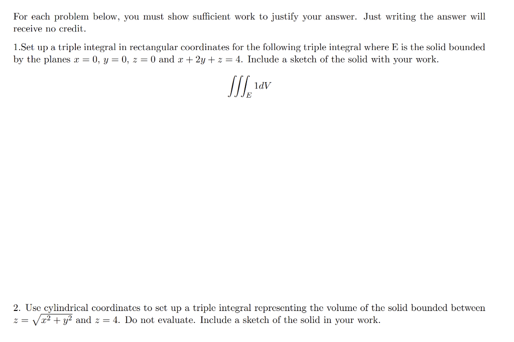 Solved For each problem below, you must show sufficient work | Chegg.com