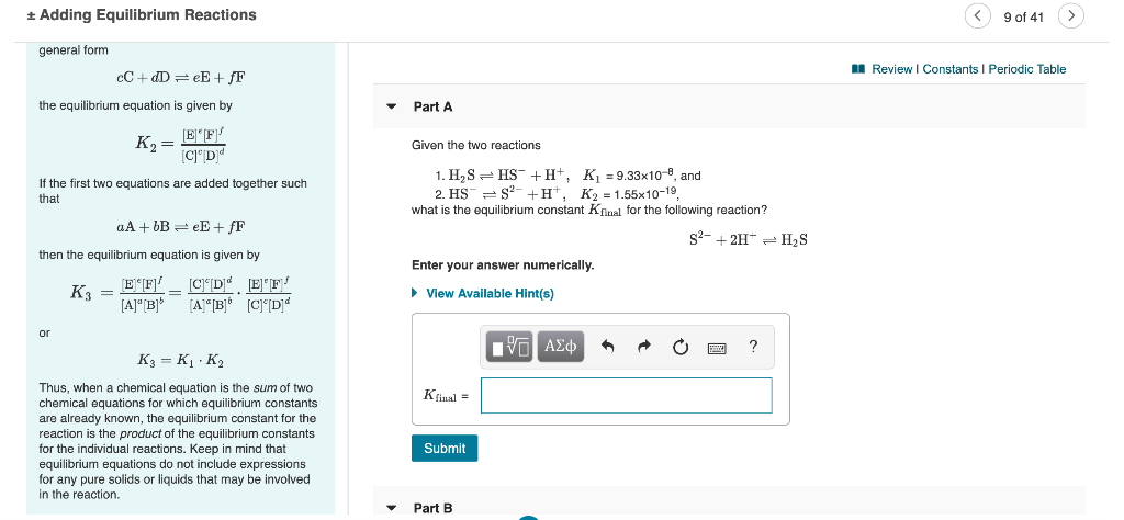 Solved + Adding Equilibrium Reactions 9 of 41 > M Review | | Chegg.com