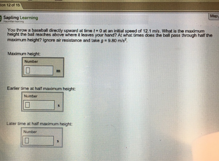 Solved You throw a baseball directly upward at time t = 0 at