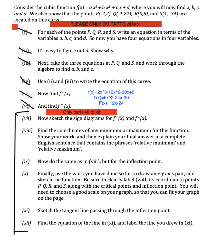Solved Consider the cubic function f(x) = a x3 + b x2 + C X | Chegg.com