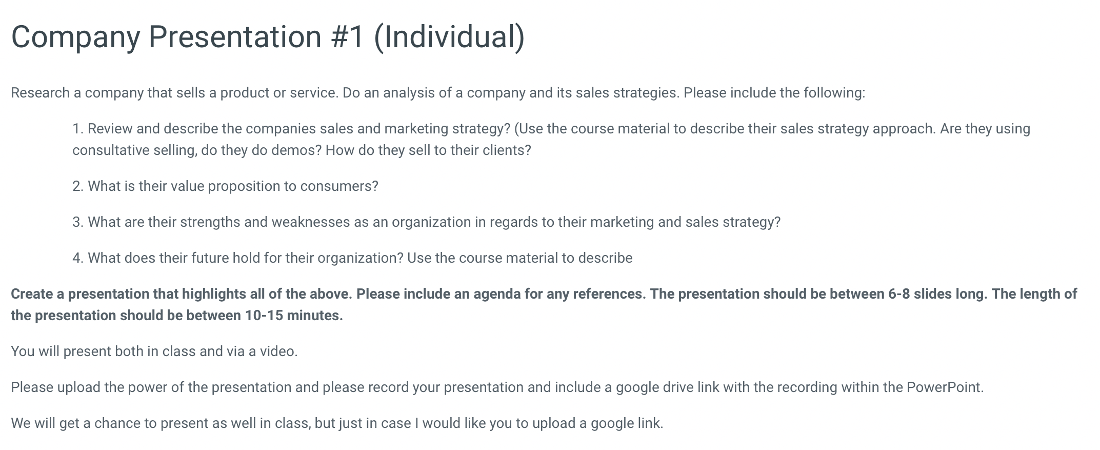 Solved Company Presentation #1 (Individual) Research a | Chegg.com