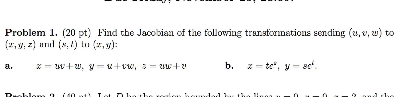 Solved Problem 1. (20 pt) Find the Jacobian of the following | Chegg.com